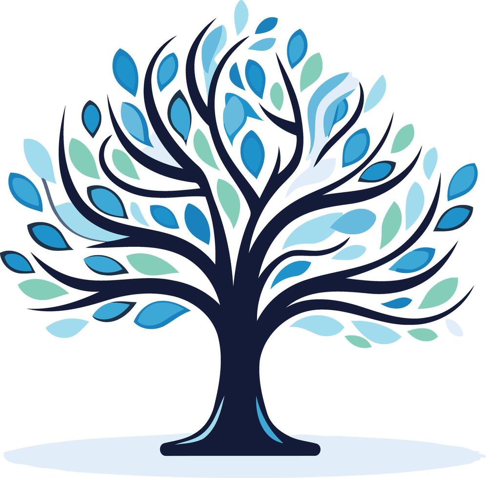 A stylized tree logo with blue and green leaves, representing growth, nature, and sustainability vector