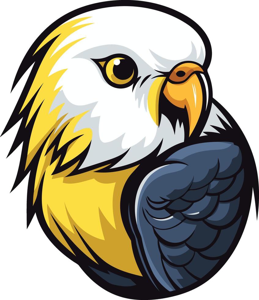 A bold and colorful illustration of a parrot's head, perfect for logos, branding, or mascot designs vector