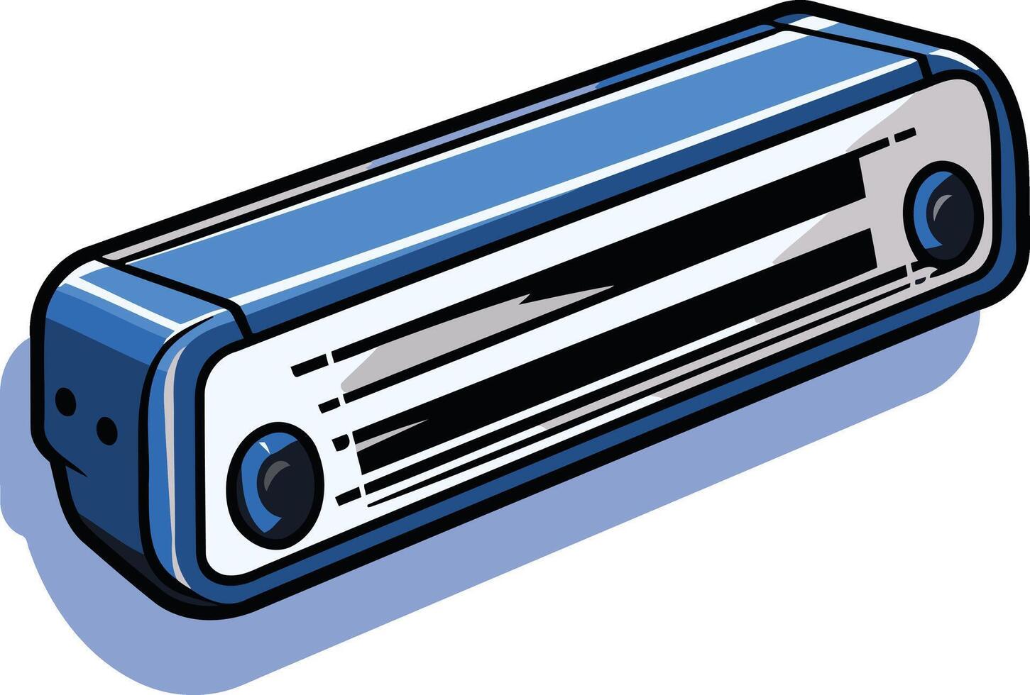 A vintage-style, blue and white radio, rendered in a cartoonish style vector