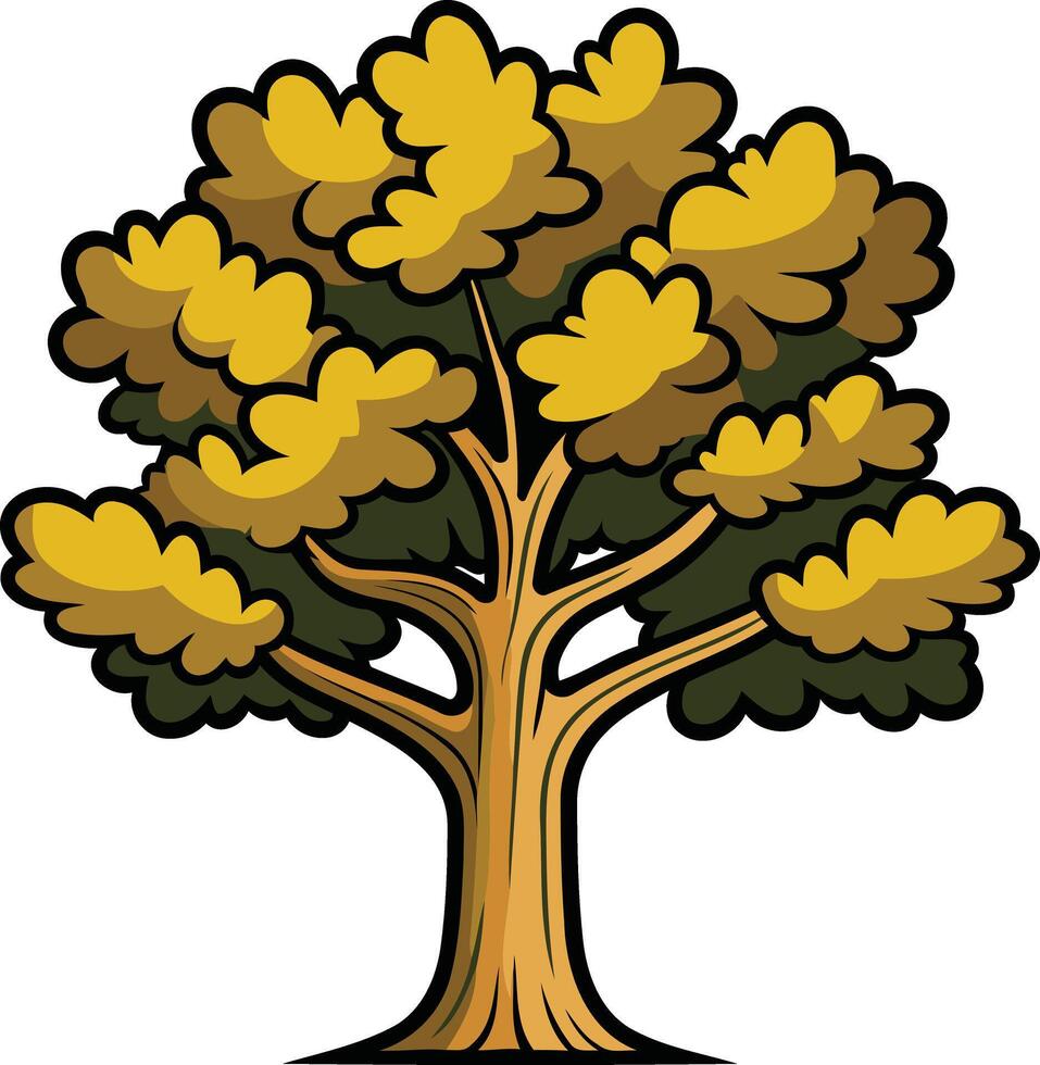 A cartoon illustration of a large, leafy tree with a thick trunk and branches vector