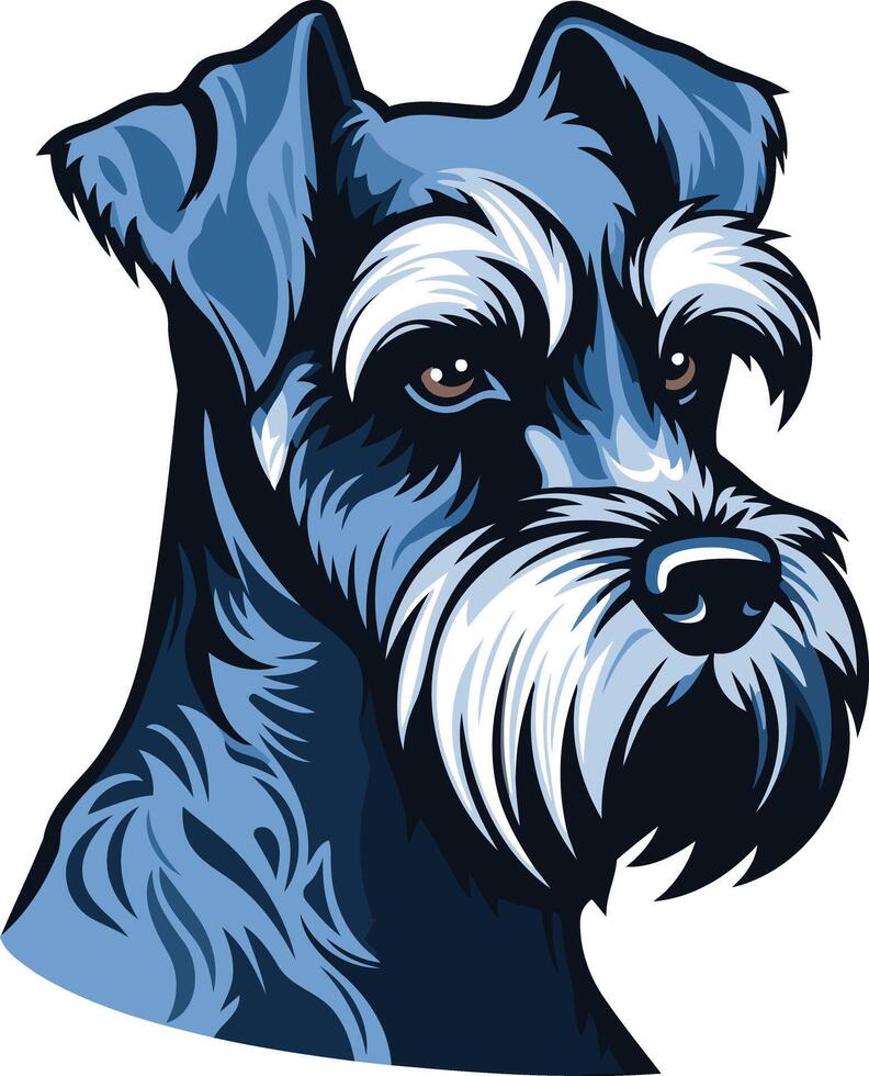 A charming and stylish illustration of a miniature schnauzer with a blue and white color scheme vector
