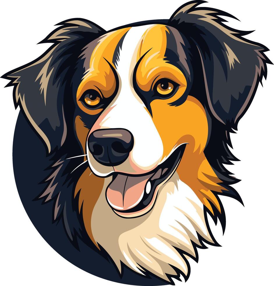 A friendly cartoon illustration of a happy dog with brown, black, and white fur vector