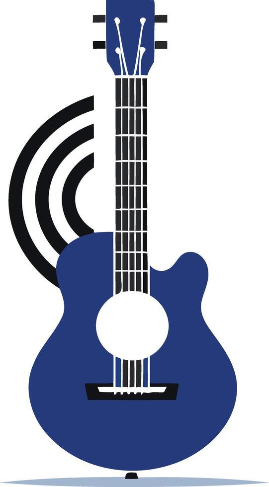 A vibrant blue acoustic guitar with a stylized soundwave graphic vector