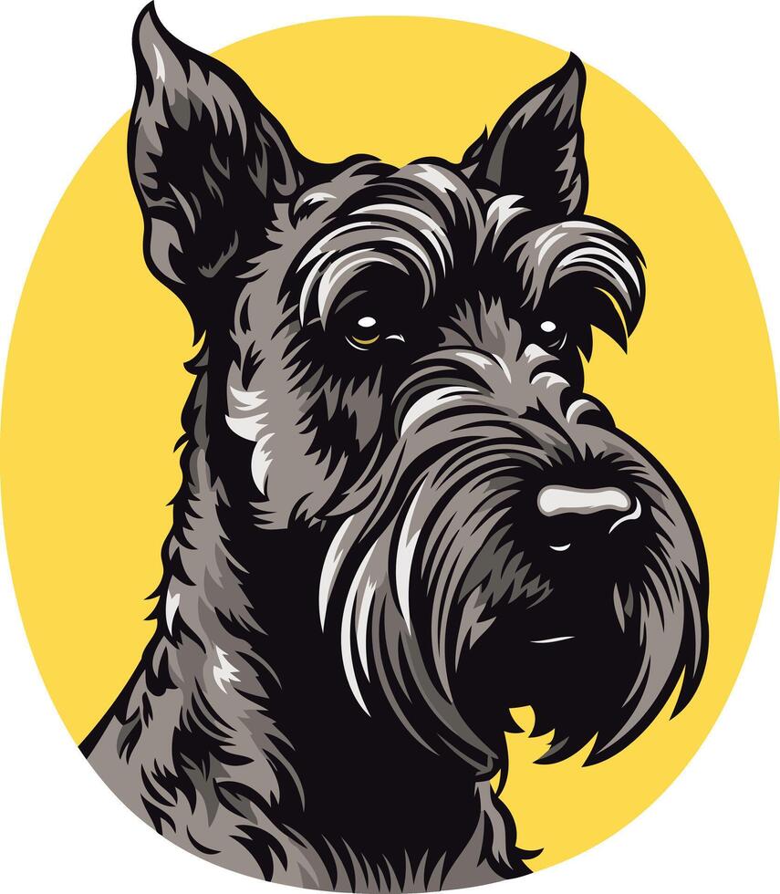 A striking portrait of a schnauzer dog, perfect for pet-related businesses, branding, or as a quirky design element vector