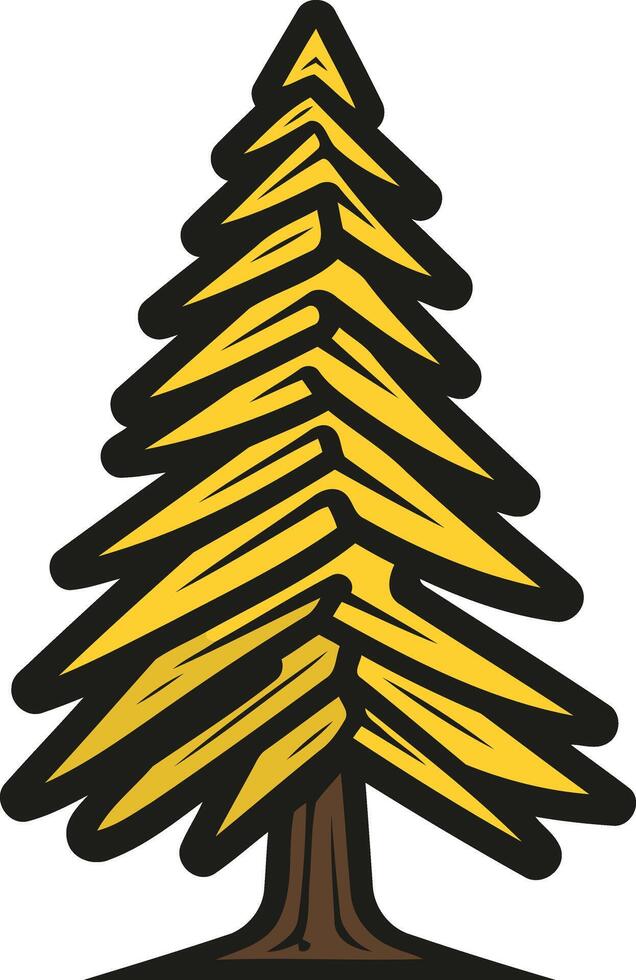A stylized yellow pine tree with a brown trunk and base vector