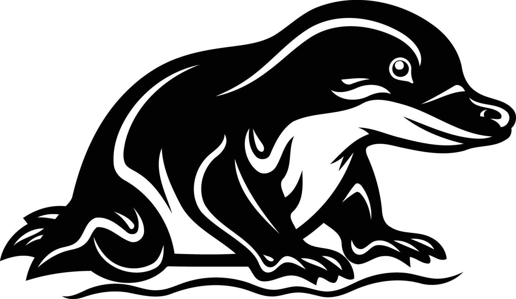 A bold, black and white illustration of a penguin in a classic, stylized pose vector