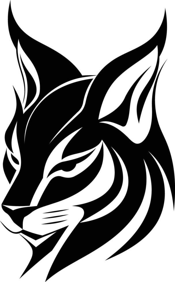 Stylized black and white illustration of a lynx's head, perfect for logo designs, t-shirts, and branding projects vector