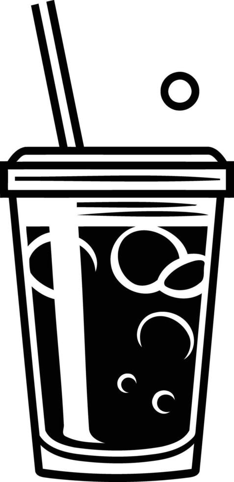 Black and white illustration of a refreshing iced beverage with a straw vector