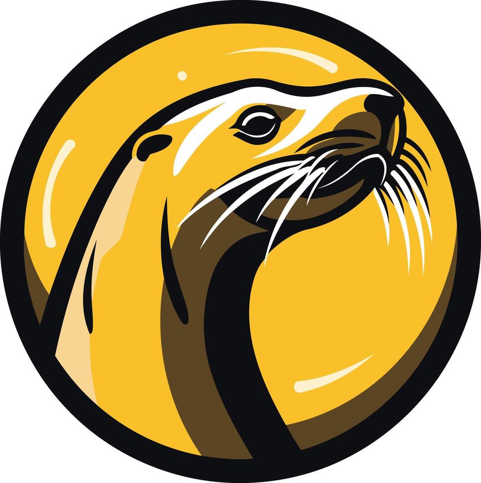 Bold and eye-catching, this graphic illustration of a sea lion's head in a circular design is perfect for logos, branding, and more vector