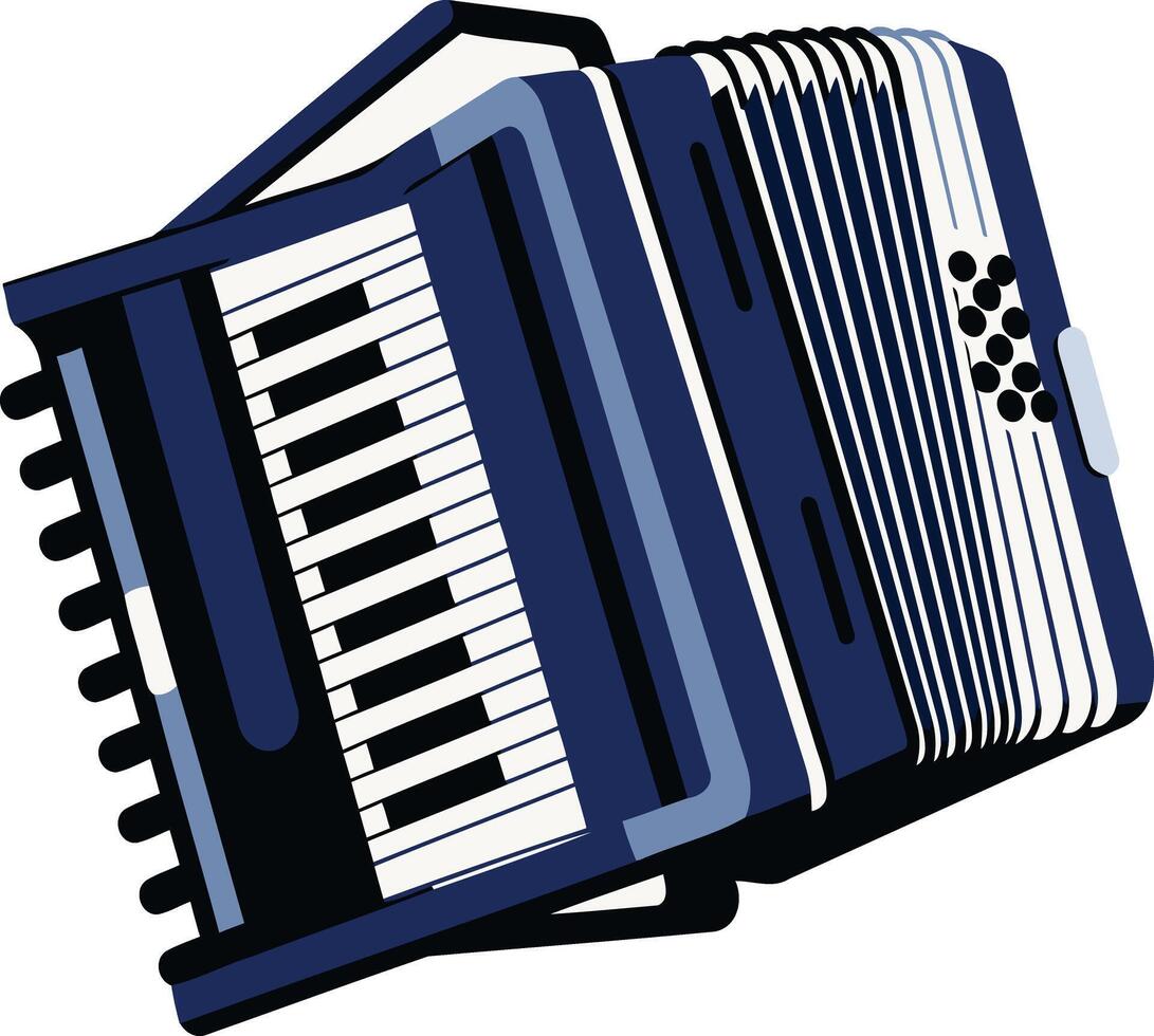 A vibrant blue accordion with a white keyboard, isolated on a white background vector