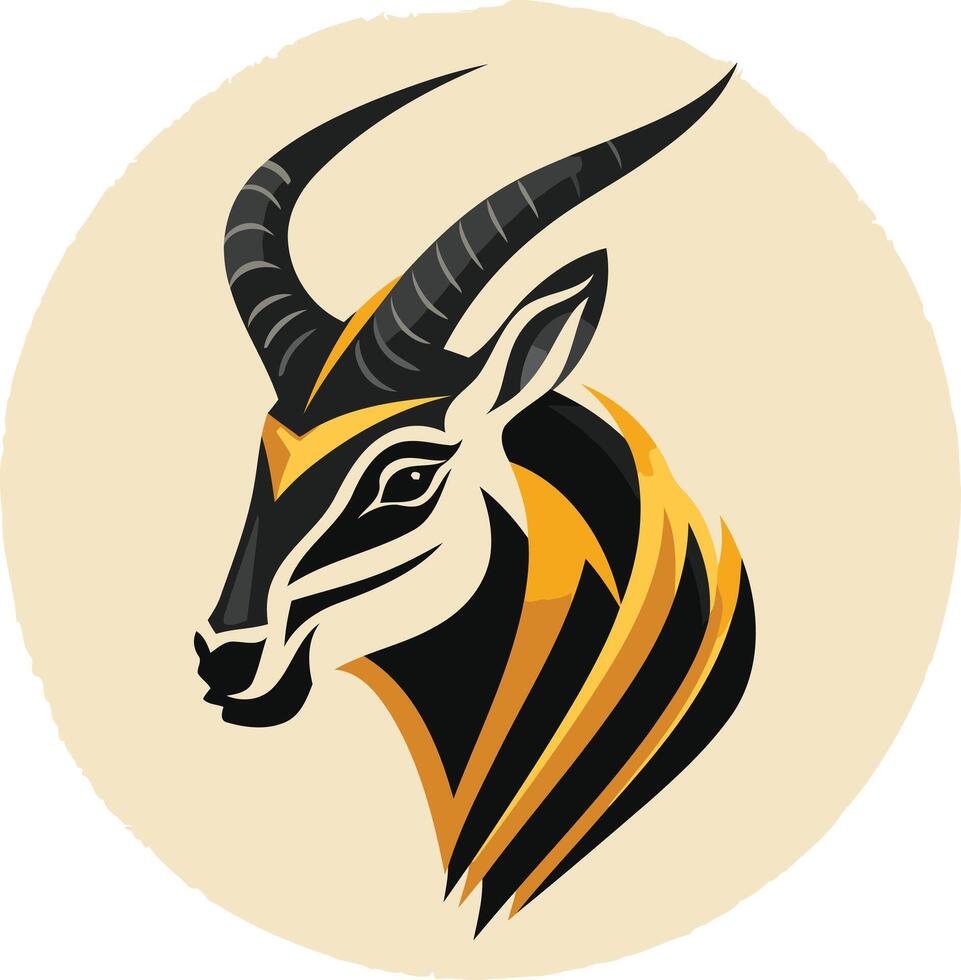 A stylized black and gold antelope head logo, perfect for branding and identity design vector
