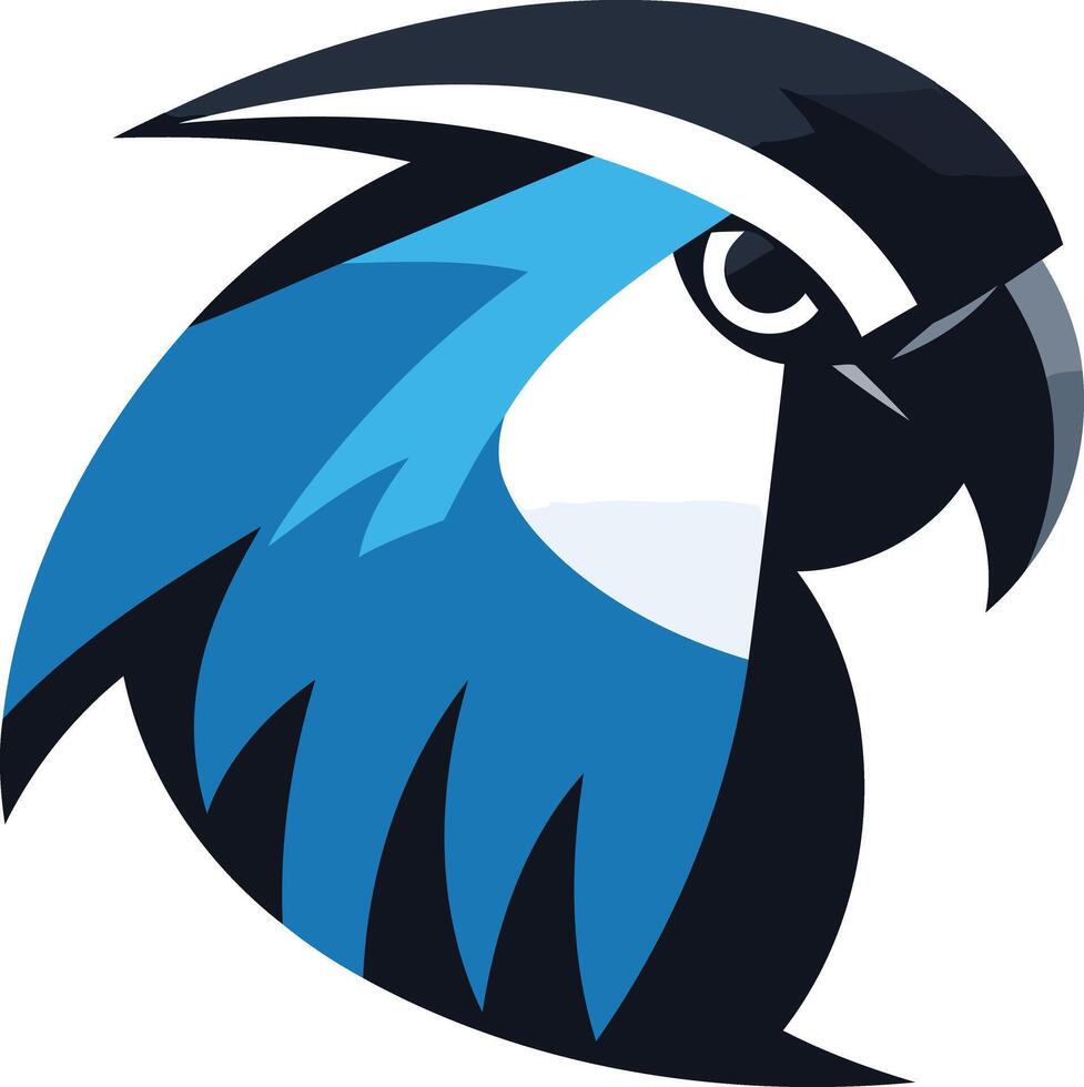 A bold and modern blue and black parrot head logo design vector