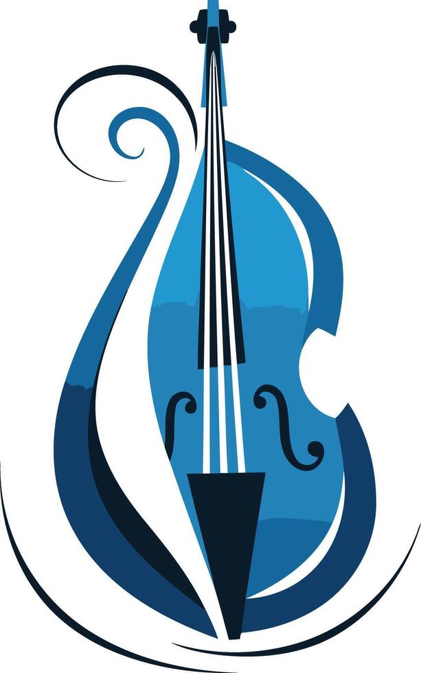 A stylized blue cello with elegant swirls, perfect for music schools, orchestras, and classical music events vector