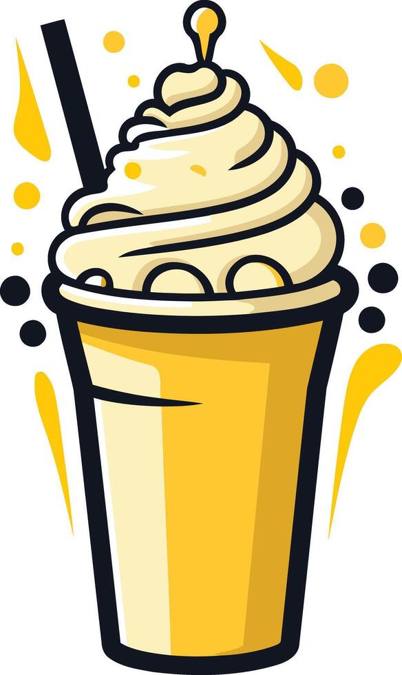A cheerful and vibrant illustration of a milkshake with whipped cream and a straw, perfect for branding or social media content related to desserts, cafes, or summer fun vector