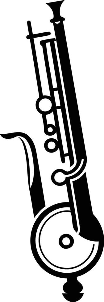 A stylized black and white silhouette of a clarinet vector