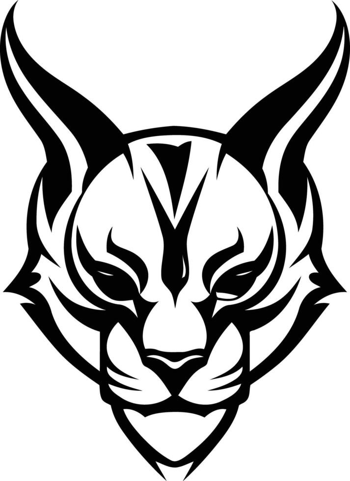 Fierce and powerful, this black and white lynx head illustration is perfect for any design project that needs a strong, predatory aesthetic vector