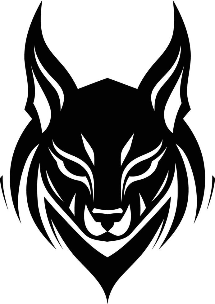 A powerful, stylized black and white illustration of a lynx head, perfect for logo design, branding, or tattoo concepts vector