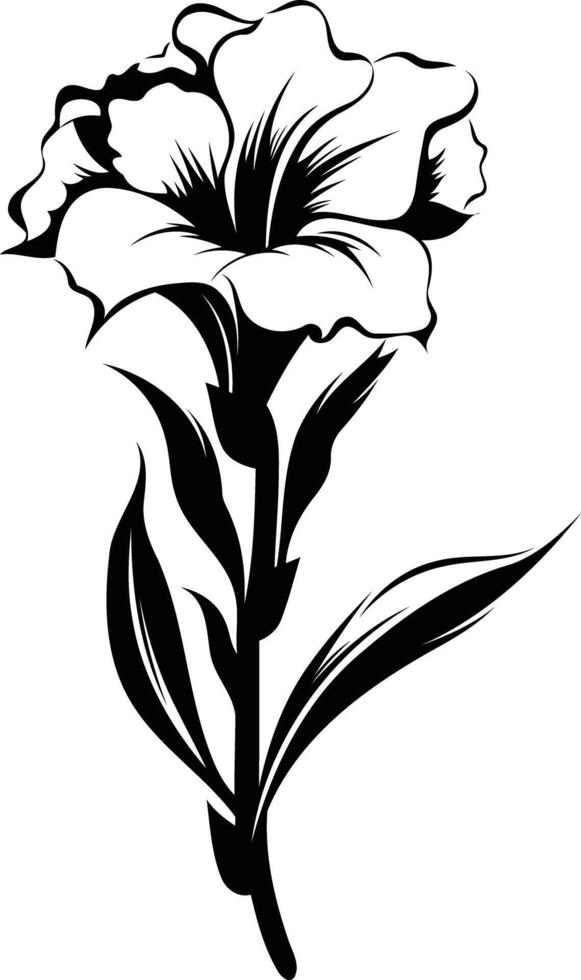 Elegant black and white silhouette of a stylized flower, perfect for tattoos, invitations, and floral designs vector