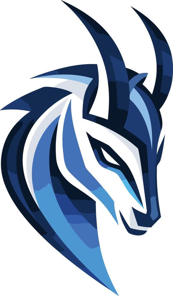 A modern, stylized logo of a blue and white antelope head vector