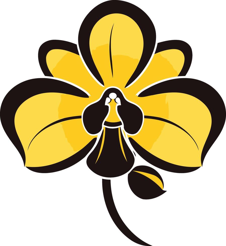 A simple and elegant illustration of a yellow orchid flower with a black outline vector