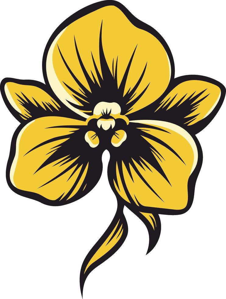 A stylized yellow orchid flower with black outlines, perfect for logo design, branding, or decorative elements vector