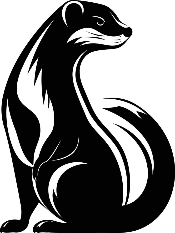 A bold and striking black and white silhouette of a weasel vector