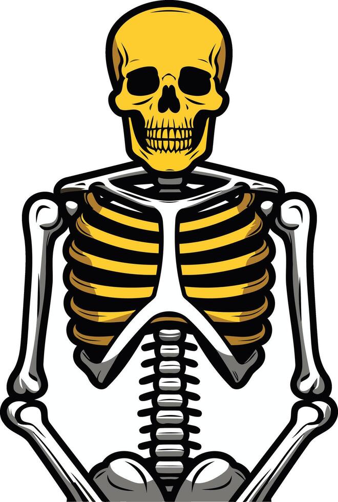 A cartoon skeleton with a yellow skull and ribcage, perfect for halloween or spooky designs vector