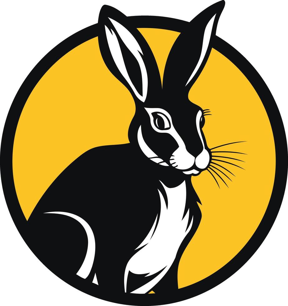 A stylized black and white rabbit in a yellow circle, perfect for a logo or brand mark vector