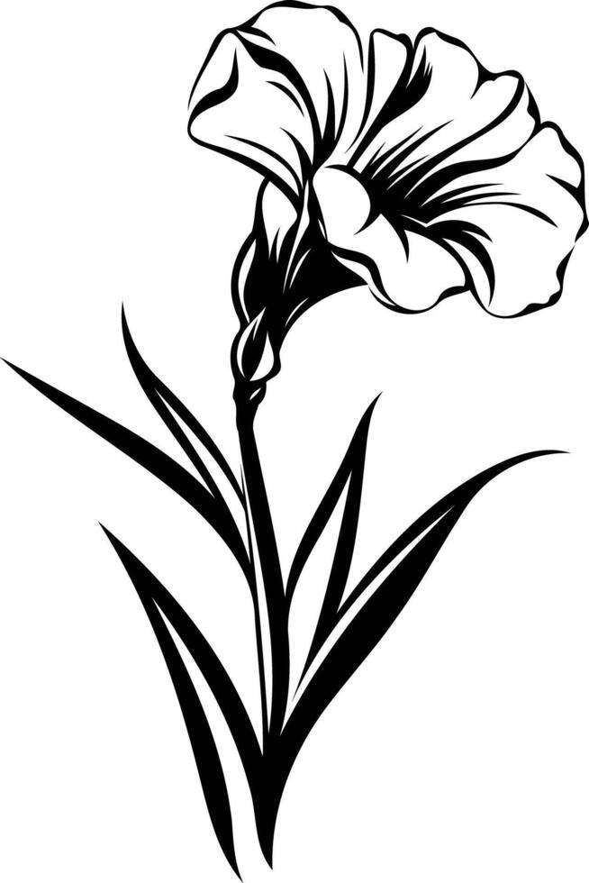 Simple yet elegant black and white illustration of a single flower with leaves vector
