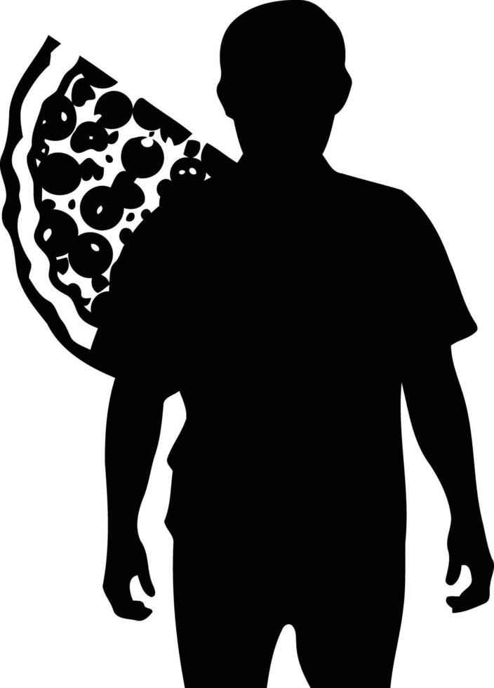 Silhouette of a person holding a large slice of pizza vector