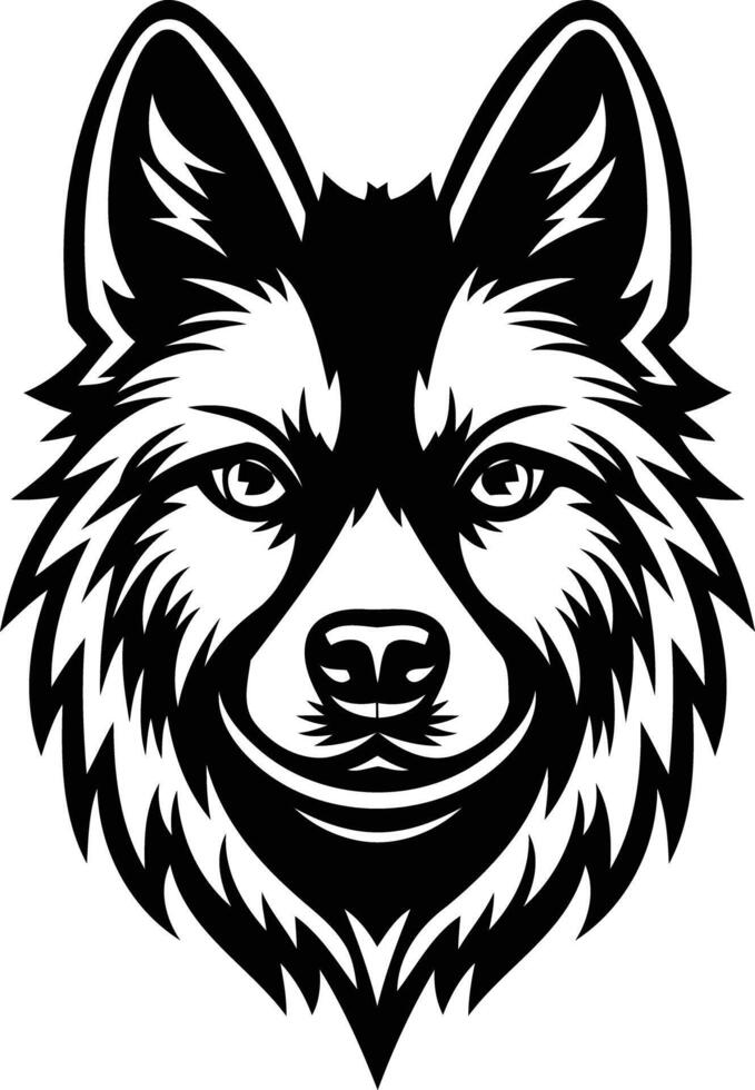 A bold black and white illustration of a wolf's head vector