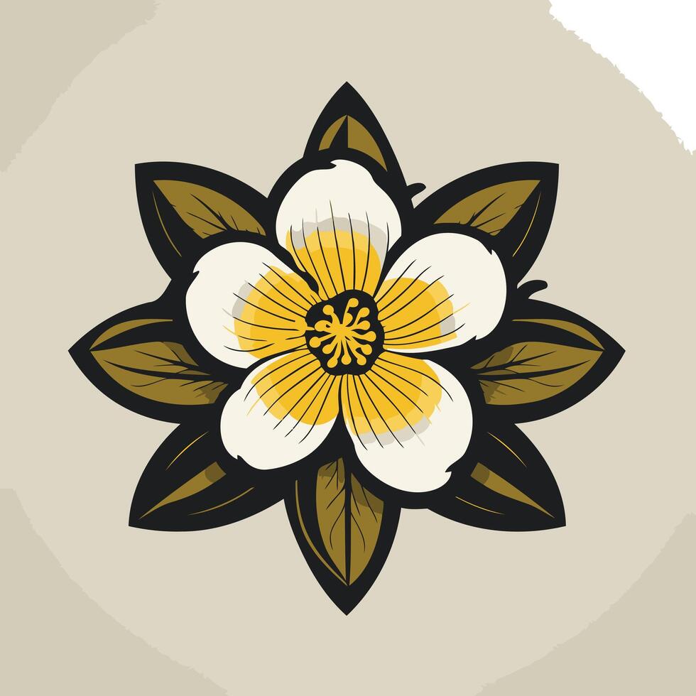 A stylized, elegant flower design with a white blossom and yellow center vector