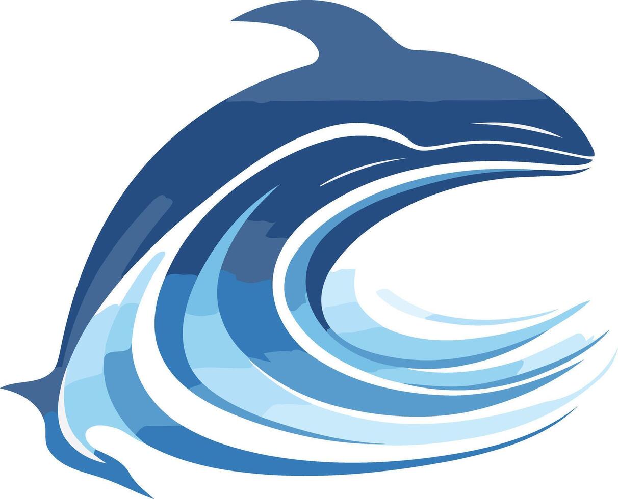 A stylized dolphin leaping from the water, forming a wave with its body vector