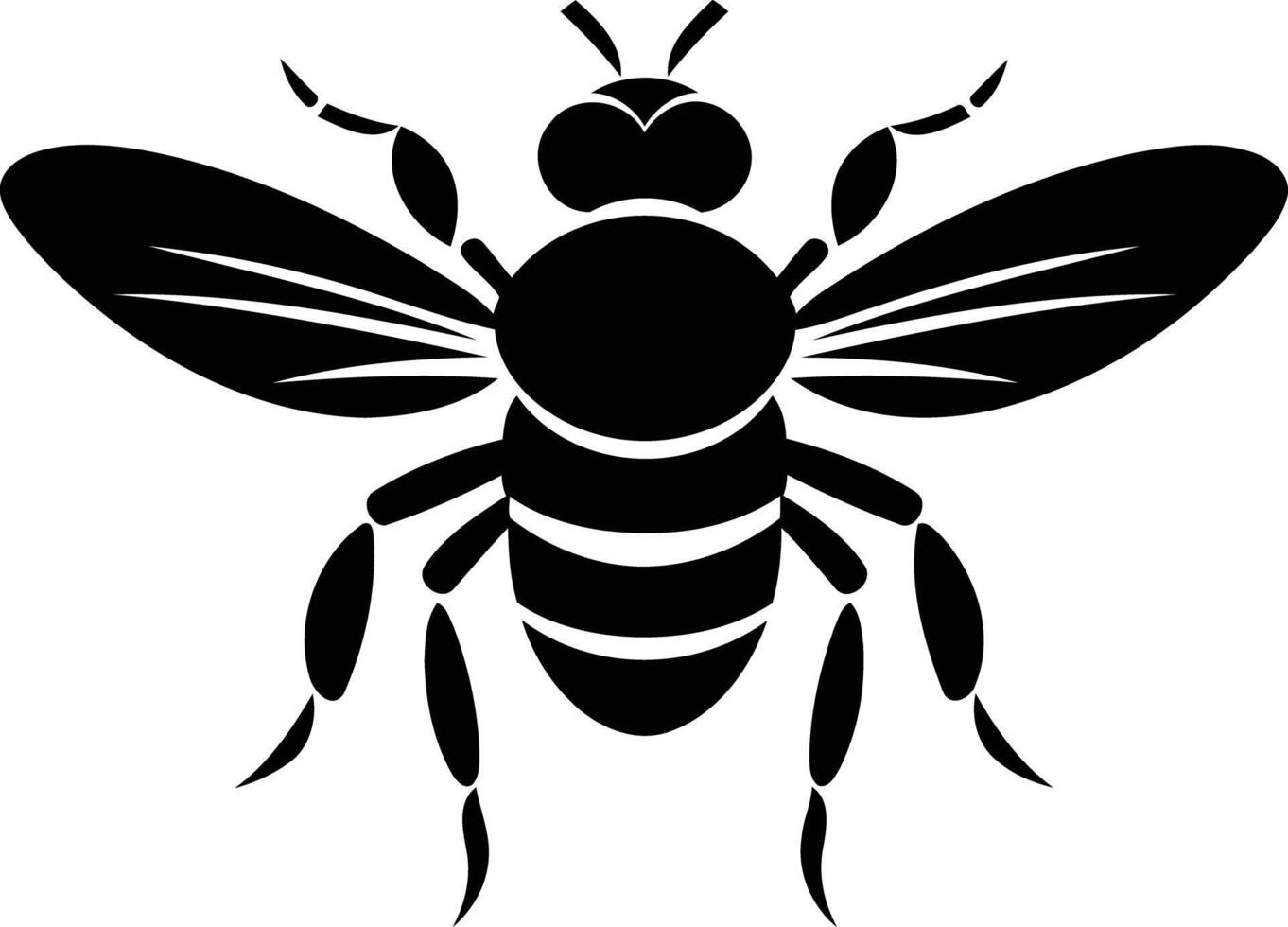 A simple, bold silhouette of a bee with wings spread vector