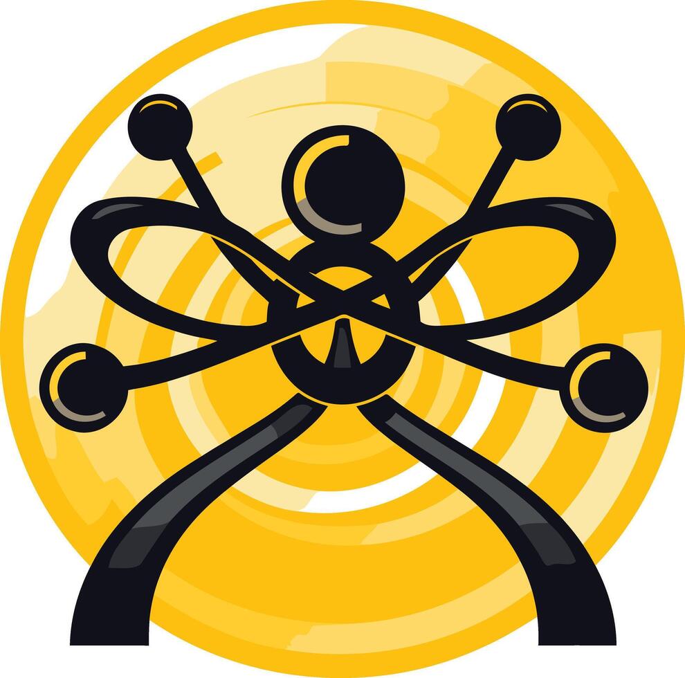 Abstract logo design with a futuristic feel, featuring a stylized figure with flowing lines against a bright yellow background vector
