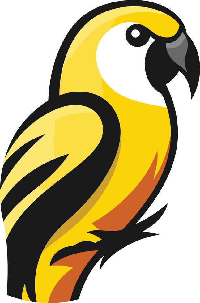 A bold, cartoon-style illustration of a yellow parrot perched on a branch vector