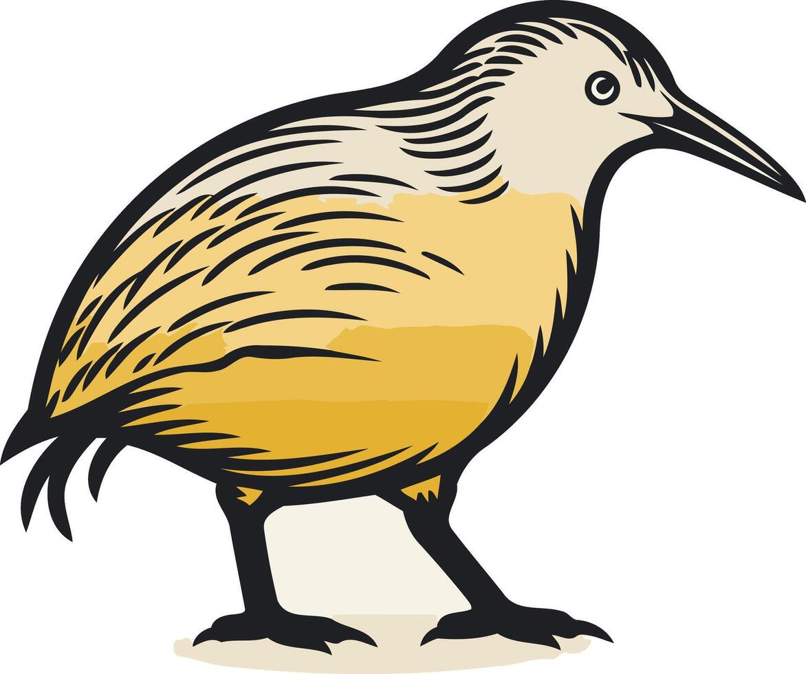 A charming illustration of a kiwi bird, a national symbol of new zealand, rendered in a vintage woodcut style vector