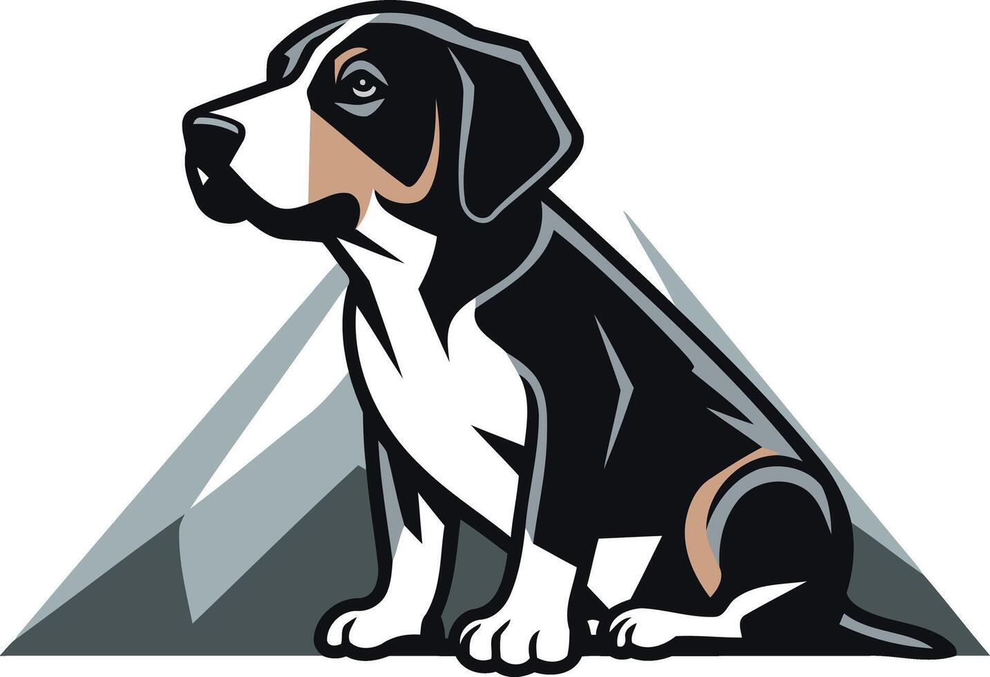 A cute bernese mountain dog puppy sits atop a mountain peak, looking determined and ready for adventure vector