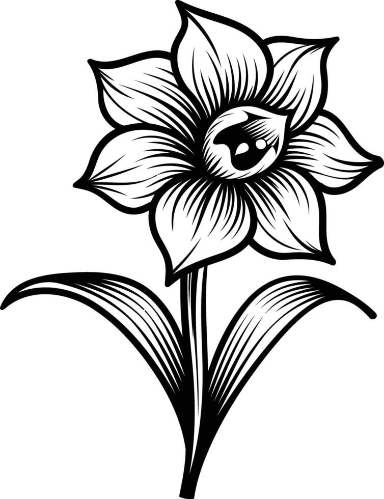 Elegant line art illustration of a single daffodil flower with intricate detail vector