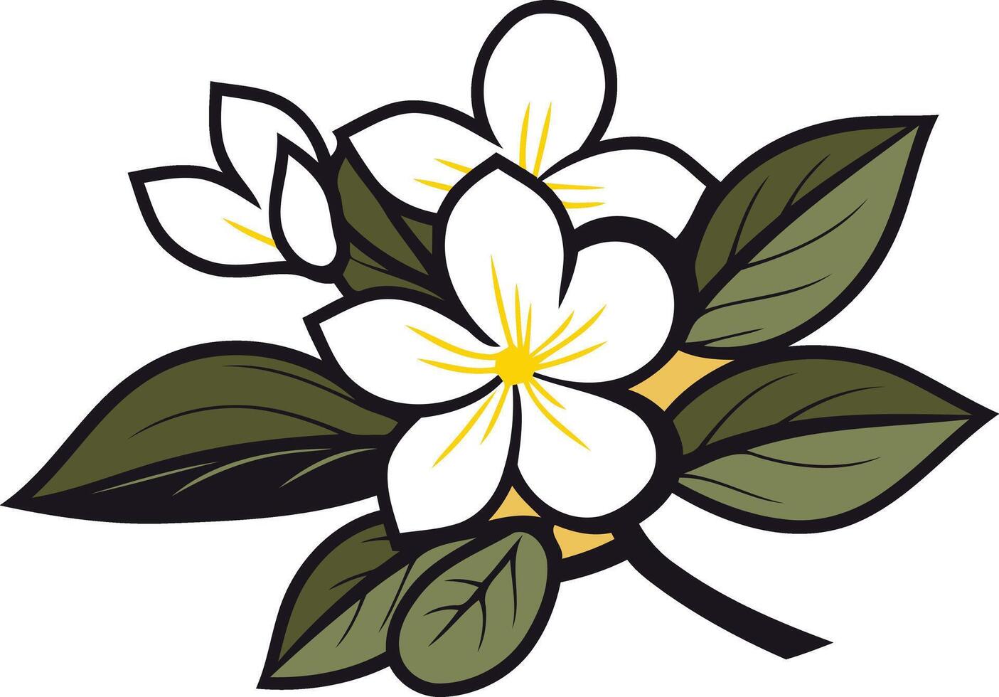 A delicate illustration of a white flower with green leaves, perfect for branding, invitations, or website design vector