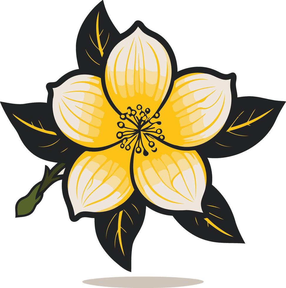 A stylized yellow flower with dark green leaves, perfect for branding, logos, and floral designs vector