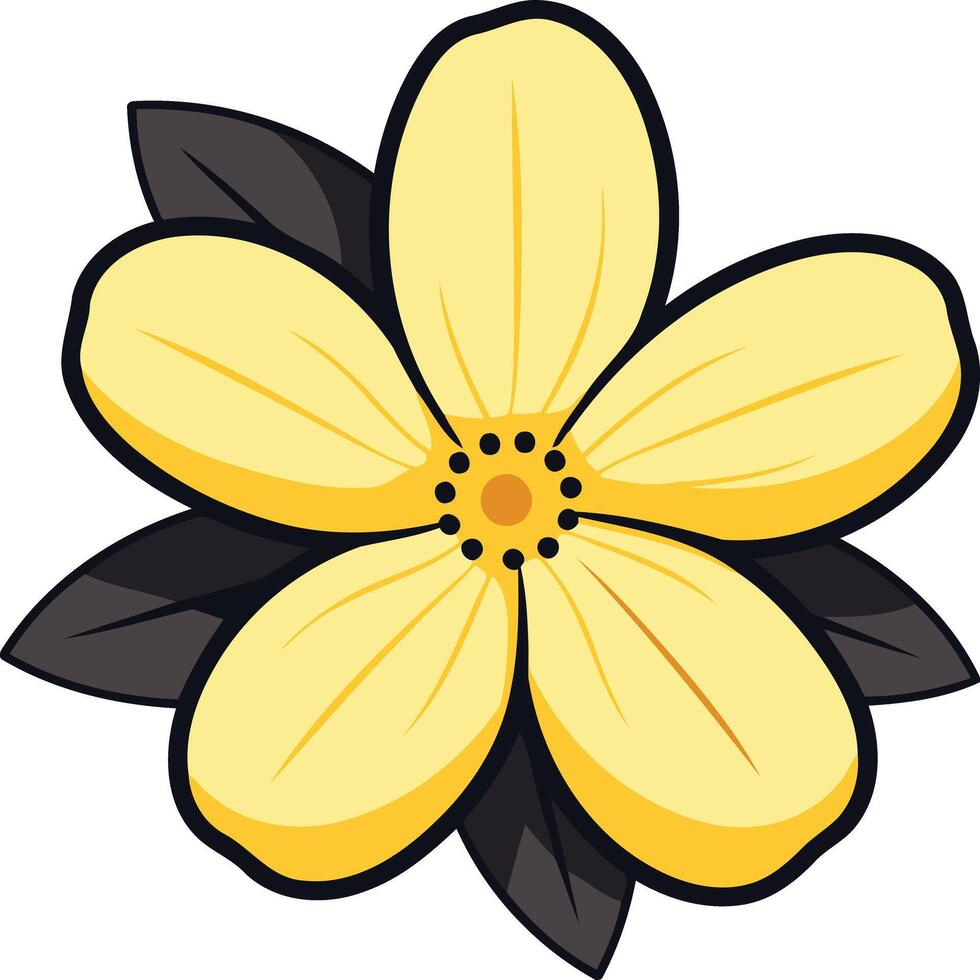 A cheerful yellow flower with five petals and two green leaves, perfect for spring-themed designs, floral patterns, and nature-inspired branding vector