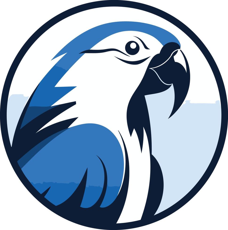 A sleek and modern logo featuring a stylized blue and white parrot head, perfect for businesses related to travel, nature, and communication vector
