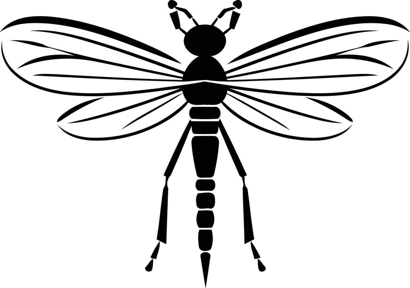 A simple, bold silhouette of a dragonfly with outstretched wings vector