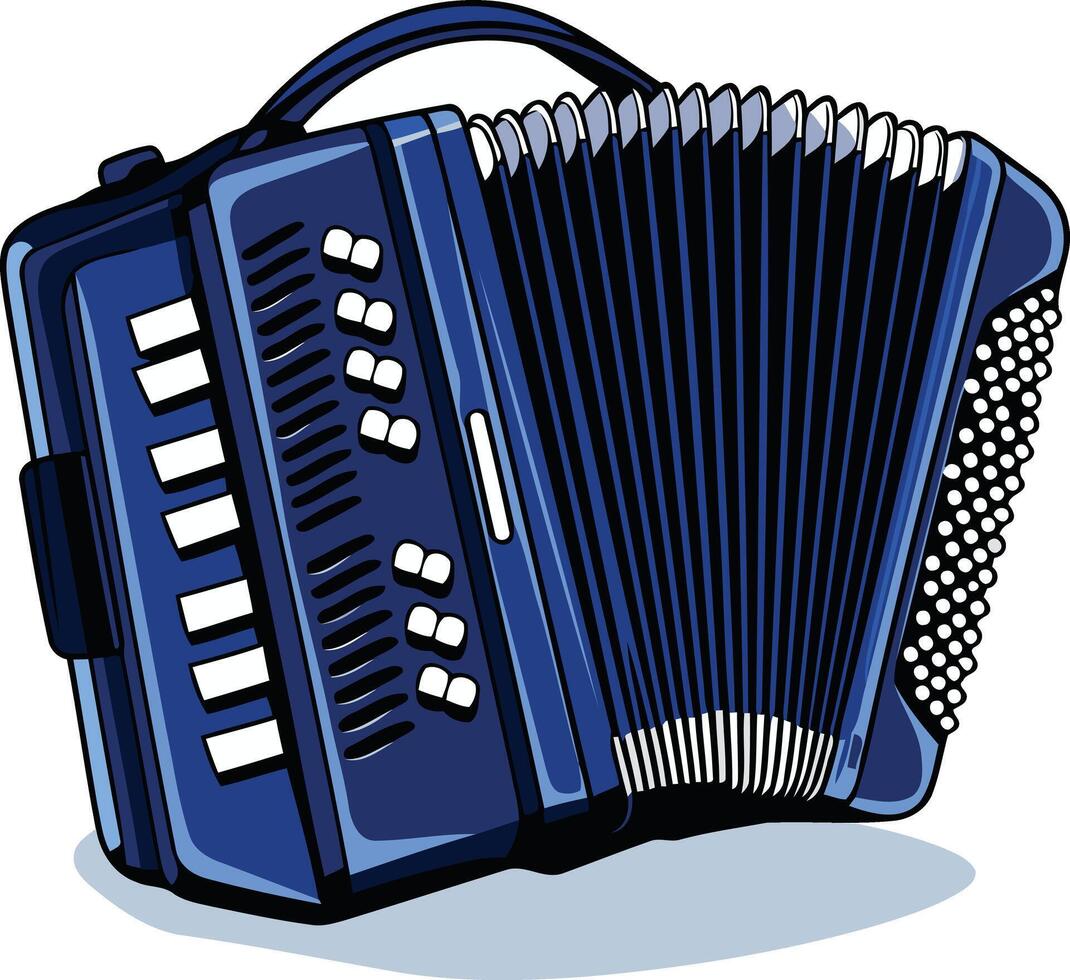 A vibrant blue accordion, perfectly rendered in cartoon style vector