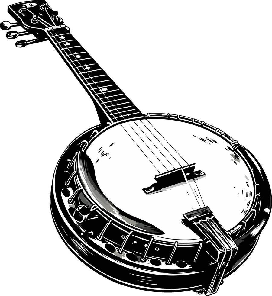Banjo Illustration - Black and White vector