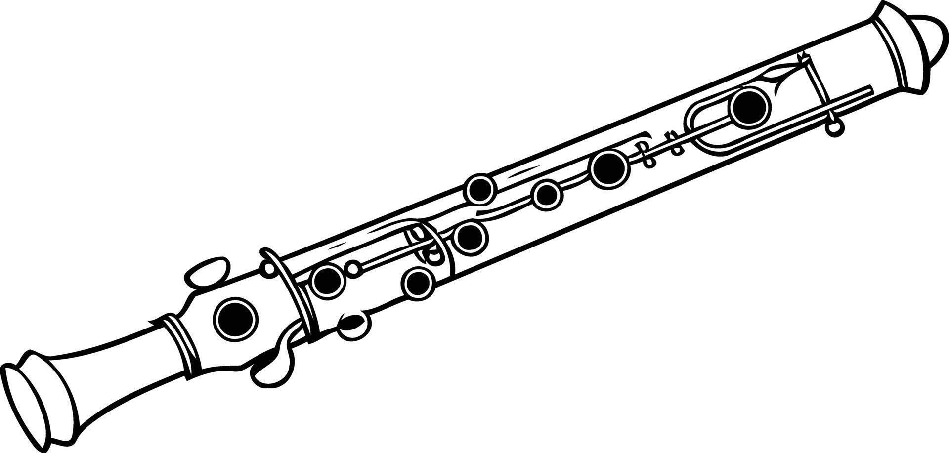Black and white line drawing of a clarinet, perfect for illustrations, music books, or educational materials vector