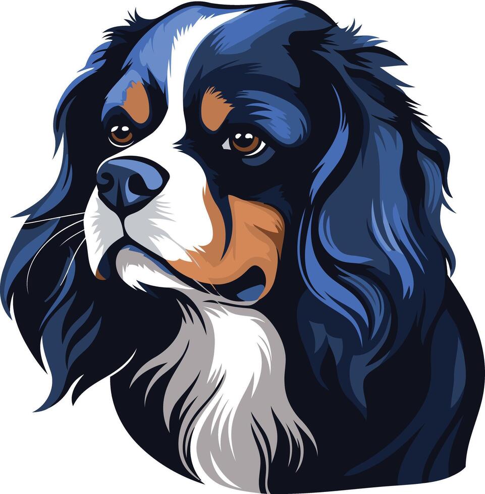 A charming portrait of a cavalier king charles spaniel, featuring a detailed illustration with a focus on the dog's soulful eyes and expressive face vector