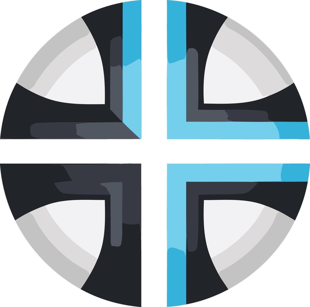Abstract geometric logo design with a circular shape, black and white color scheme, and a single blue accent vector