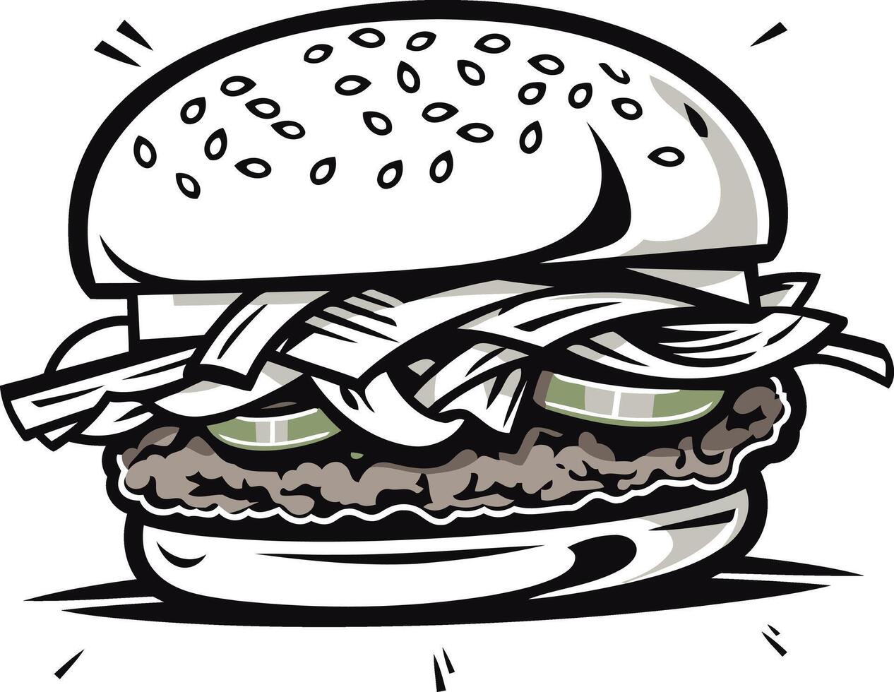 A delicious cartoon burger with all the fixings, perfect for a restaurant menu, social media post, or food blog vector